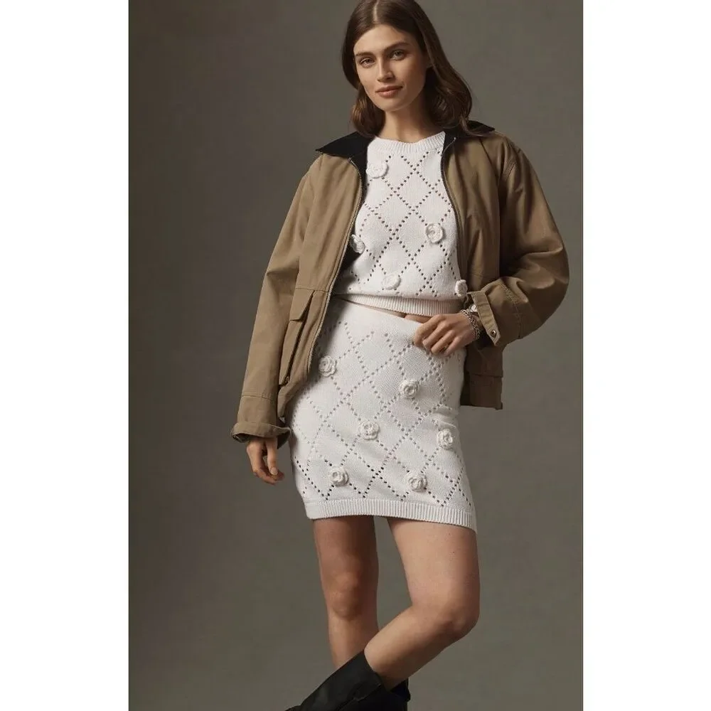 Anthropologie skirt by Maeve 3D floral knit mini sz Large NWT